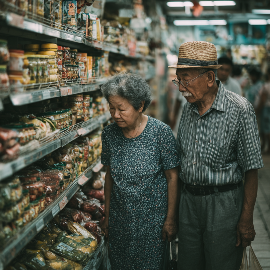 Группа активных пожилых людей за здоровым обедом