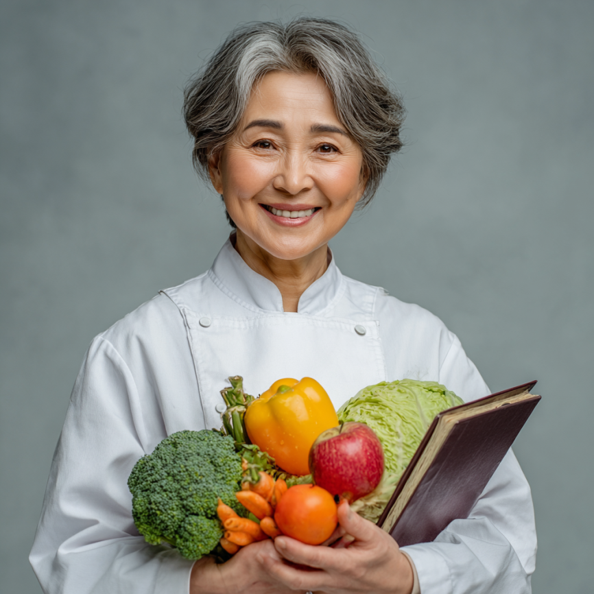 Разнообразные здоровые продукты на столе пожилой пары